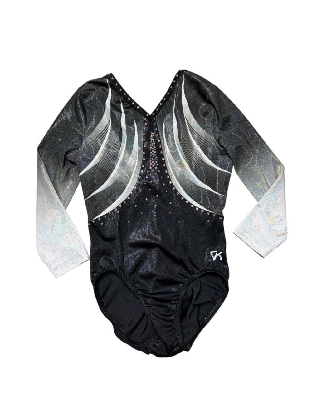 GK Elite Gymnastics Competition Leotard Adult Medium AM Black Silver Ombre Rhine